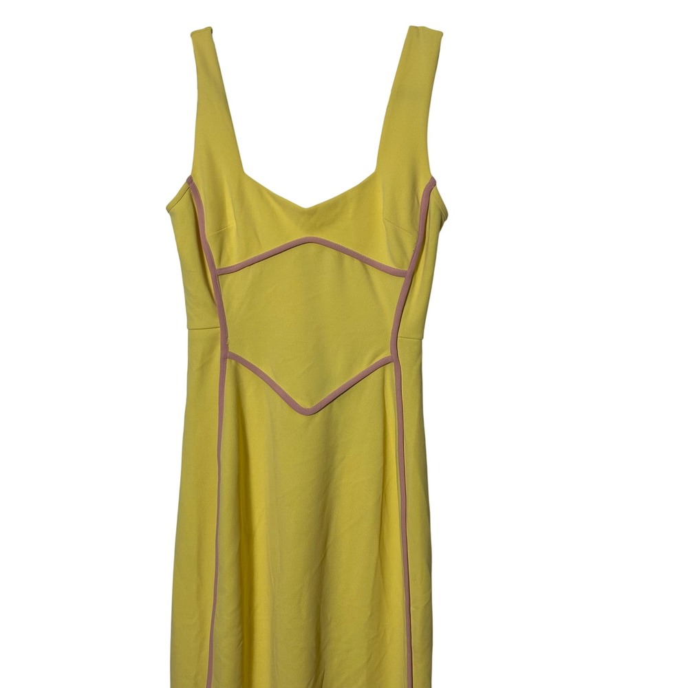 Selfie Leslie Lemon Yellow Maxi Dress Pink Trim Square Neck Sleeveless US‎ M